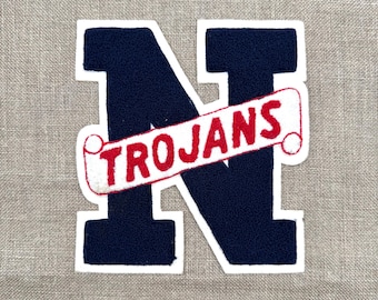 Chenille Patch, Letter N, Vintage Red White and Blue, Trojan's Letterman's Jacket Patch, Varsity Letter