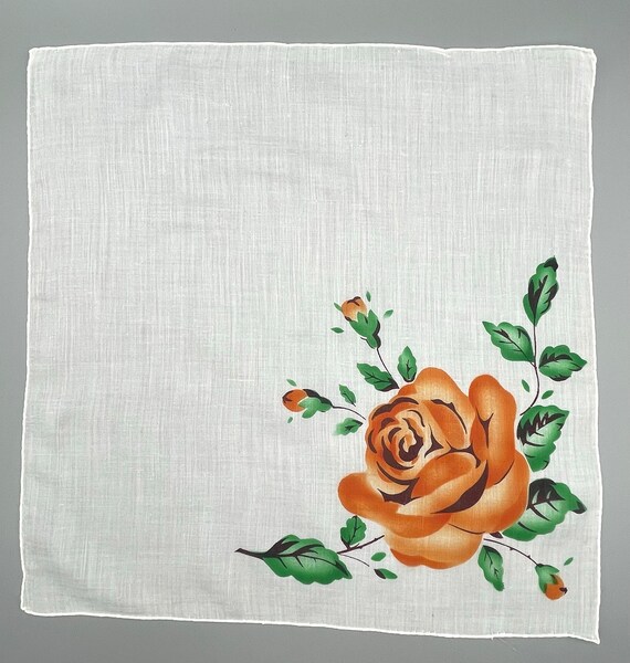 Ladies Handkerchief, Orange Flower Hankie,  Vinta… - image 1