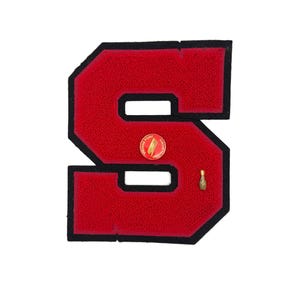 Varsity Patch, Letter S, Vintage Letterman's Jacket, Red and Black, Bowling Pin