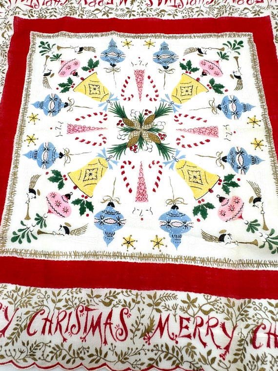 Christmas Handkerchief, Vintage Holiday Hankie, C… - image 4
