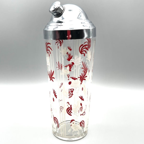 Vintage Cocktail Shaker - Red Roosters - 1940’s
