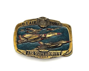 1983 Great American Buckle Co. 1073 U.S. Air Force Belt Buckle • Air Superiority USAF • Vintage Fighter Jet Aviation Buckle