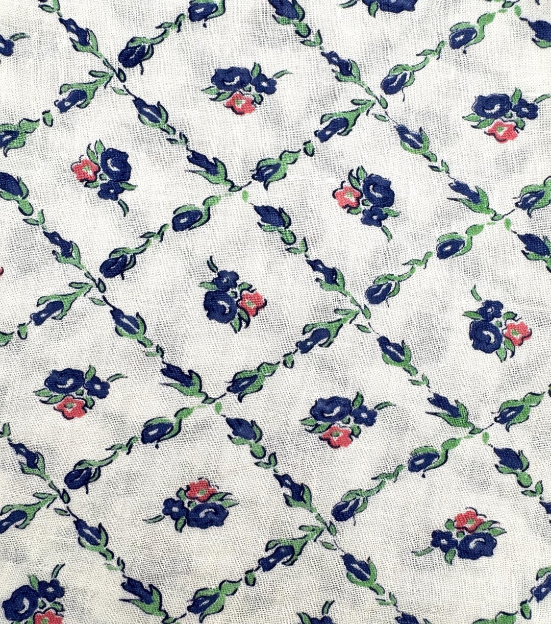 Feed Sack Fabric, Diamond Pattern With Flowers, Pink Green & Blue ...