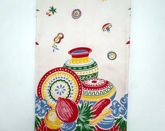 Vintage Kitchen Towel, Fiesta Design, Spanish Tea Towel, Textiles and Linens