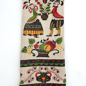 Pennsylvania Dutch Kitchen Towel, Linen Dish Towel, Red and Black,