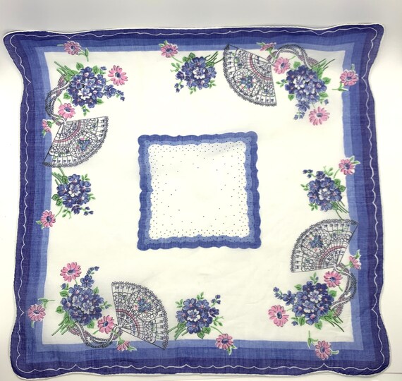 Vintage Ladies Handkerchief Fan and Flowers Blue Purple - Etsy