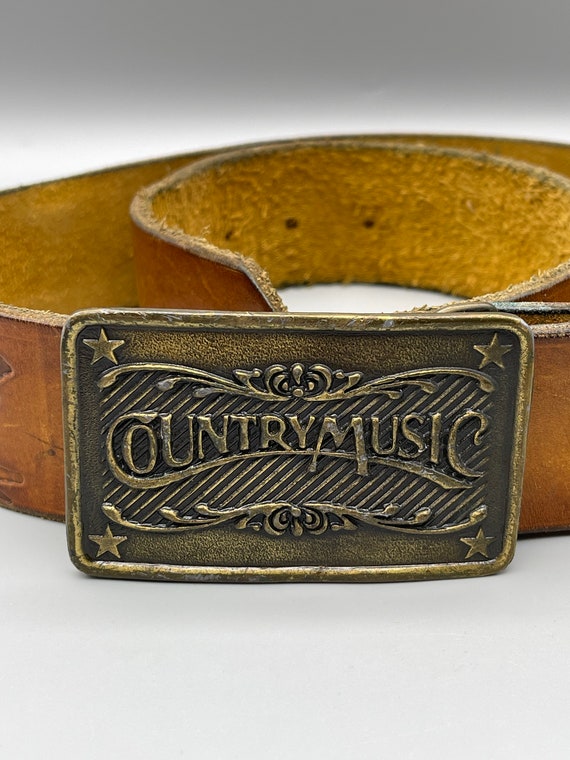 Rockabilly Leather Belt, Country Music Belt Buckl… - image 2