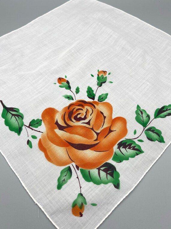 Ladies Handkerchief, Orange Flower Hankie,  Vinta… - image 2