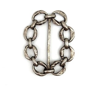 Vintage Belt Buckle, Metal Links, Silver Link Sash Clasp, Oval Buckle for Sewing Project