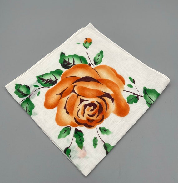 Ladies Handkerchief, Orange Flower Hankie,  Vinta… - image 4
