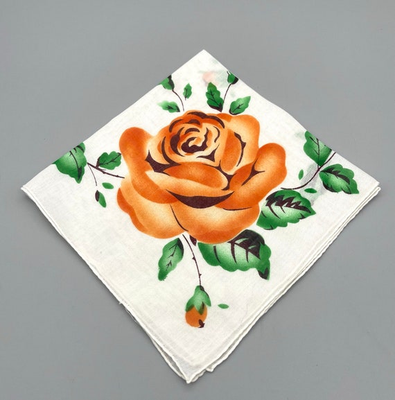 Ladies Handkerchief, Orange Flower Hankie,  Vinta… - image 3