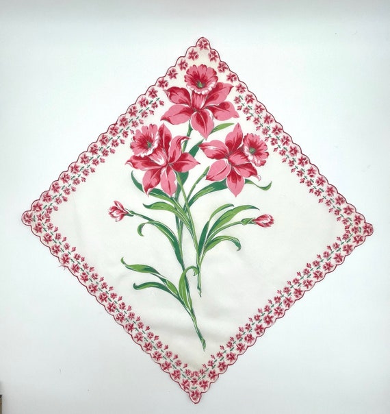 Pink Flower Handkerchief,  Pink and Red Daffodils… - image 5