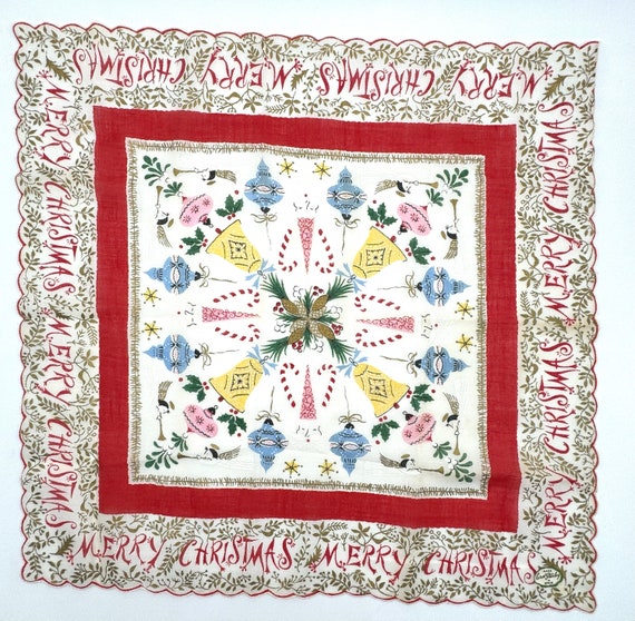 Christmas Handkerchief, Vintage Holiday Hankie, C… - image 2