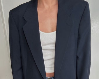 Vintage Navy Blue Christian Dior Boyfriend Blazer | 100% Wool | lightweight |Minimal Style | 80s - 90s Blazer | Neutral | Super Soft