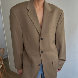 Vintage Camel Tan  Neutral Boyfriend Blazer | 100% Wool | Minimal Style | 90s Blazer | Designed in Italy | Super Soft Lightweight | Unisex