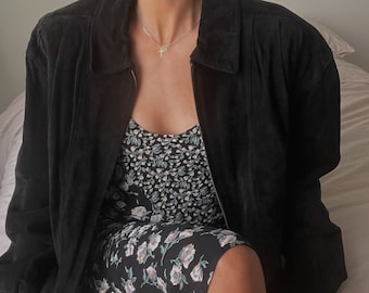 Vintage 100% Leather Black Suede Bomber Jacket  Bomber Jacket | 1990s | Buttery Soft Leather | Minimal Style
