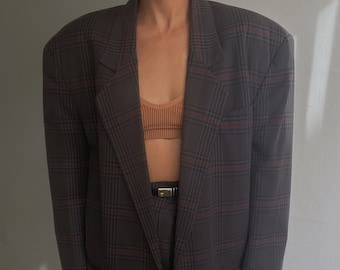 Vintage two piece Plaid suit set in Neutrals | Cotton | High waisted pant and great fit blazer | Unisex