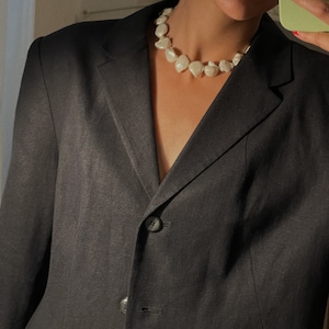 1990s Vintage Black Linen Blend Boyfriend Blazer | Minimal Style | Perfect for Summer, Fall and Spring
