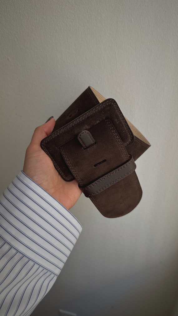 Vintage 1990s Leather Suede Brown Belt  | 100% Lea