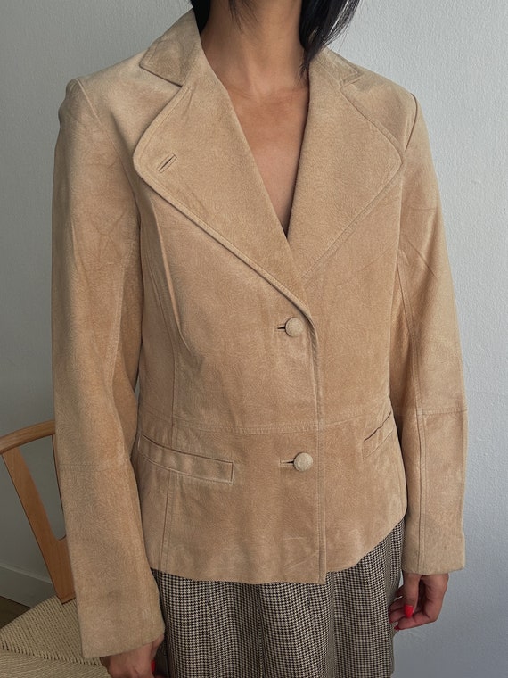 Vintage Neutral sand Suede Leather Blazer Jacket … - image 3