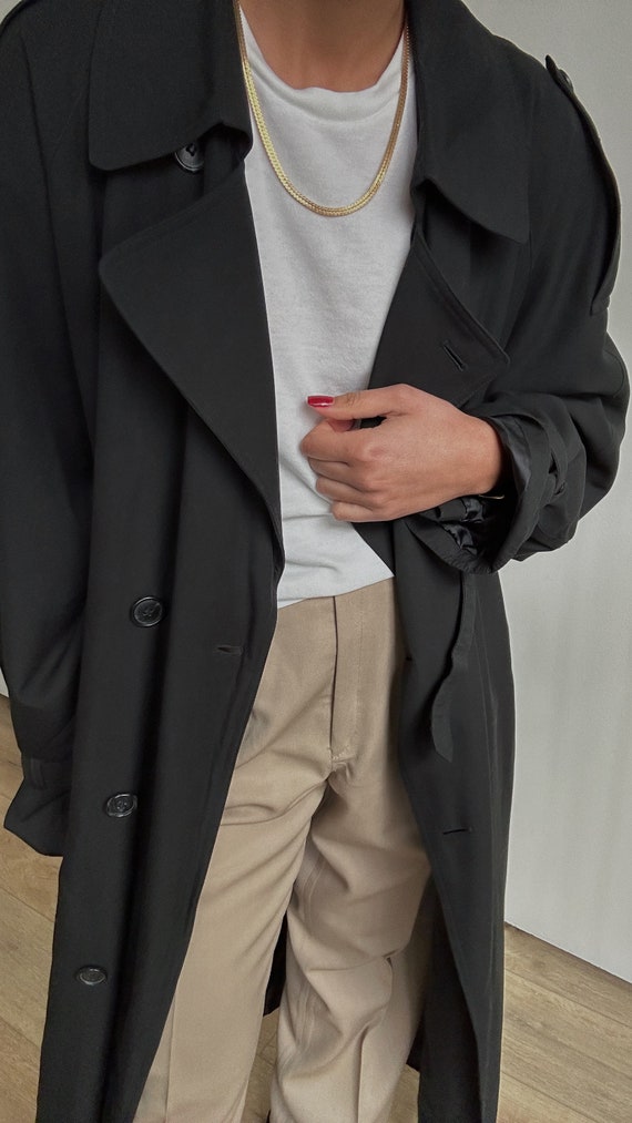 Vintage All Black Trench Coat with Waist and Slee… - image 2
