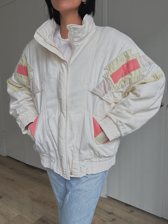 Vintage 80s Western Cotton Quilted Bomber Jacket … - image 1