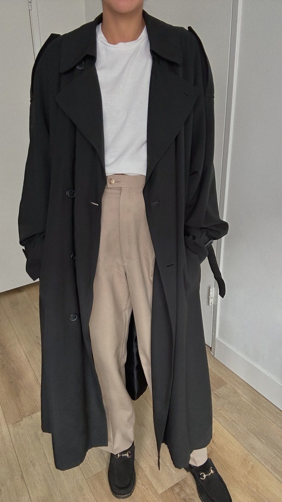 Vintage All Black Trench Coat with Waist and Slee… - image 5