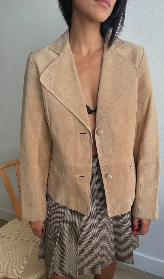 Vintage Neutral sand Suede Leather Blazer Jacket … - image 1