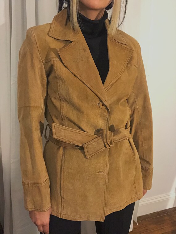 1990s Vintage Tan Leather Suede Blazer with wait t