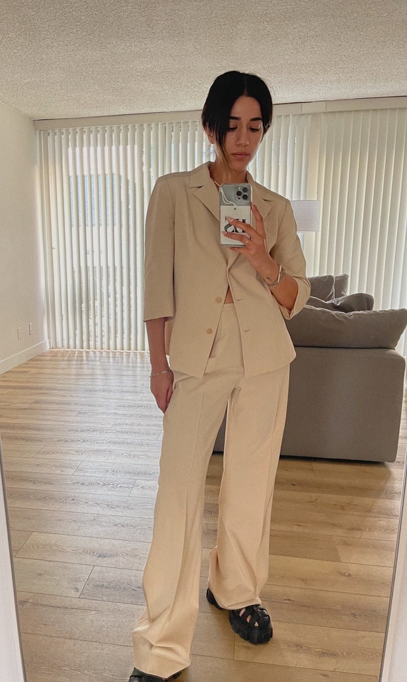 Vintage two piece nude women’s pant suit | neutral