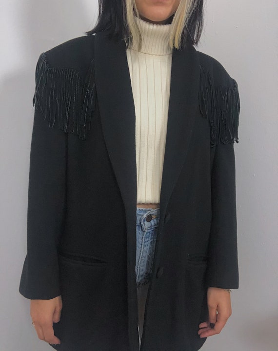 Vintage 1980s Wool Fringe Blazer | 100% Leather Su