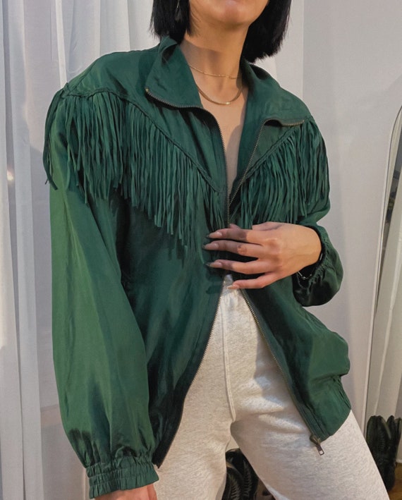 Vintage 1980s 100% Silk Fringe track Jacket Bomber