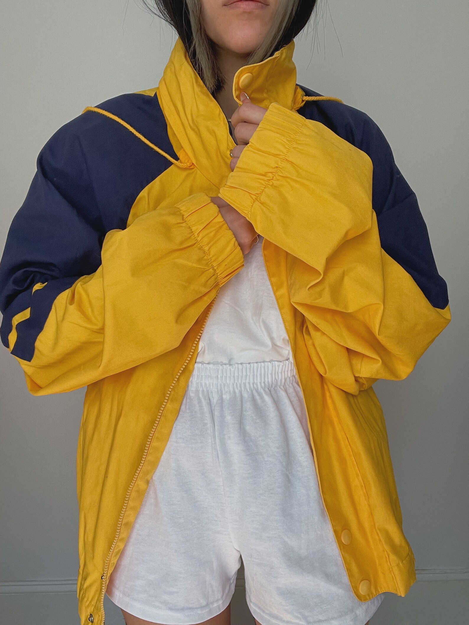Vintage Yellow and Navy Windbreaker Jacket 1990s Minimal Etsy