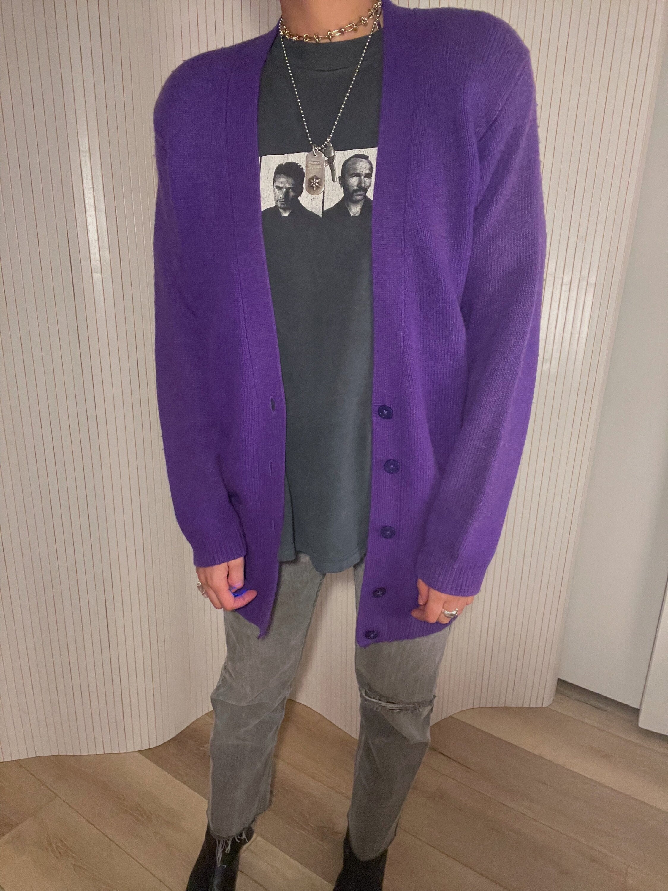 Vintage Bright Purple Cardigan Sweater 