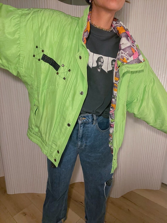 Vintage Retro Ski Jacket in Neon Green With Neon … - image 4