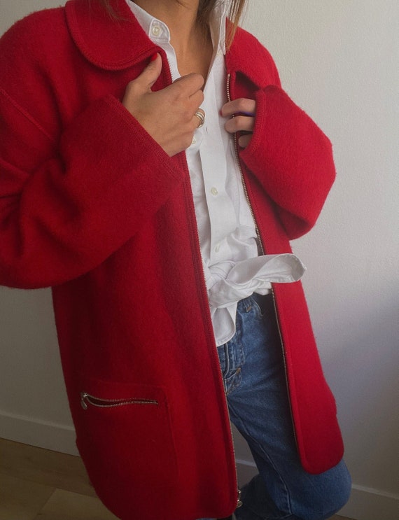 Vintage 90s Red Western Cardigan Zip Up Jacket | … - image 1