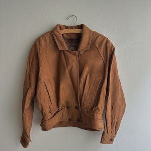 Vintage 80s Caramel Neutral Suede Leather Motorcycle Bomber Jacket | 100% Leather |  Soft Great Quality Leather | 1990s - 1980s