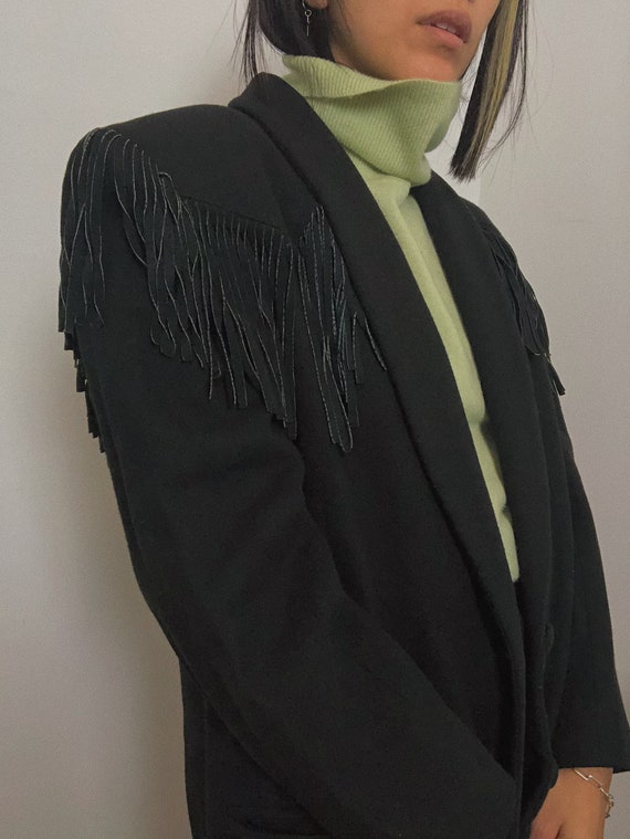 Vintage 1980s Wool Fringe Blazer | 100% Leather Su