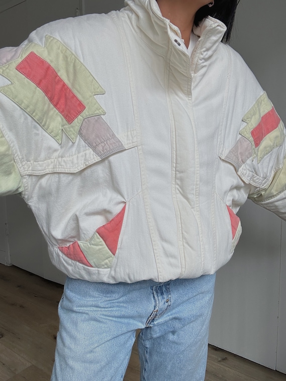 Vintage 80s Western Cotton Quilted Bomber Jacket … - image 4