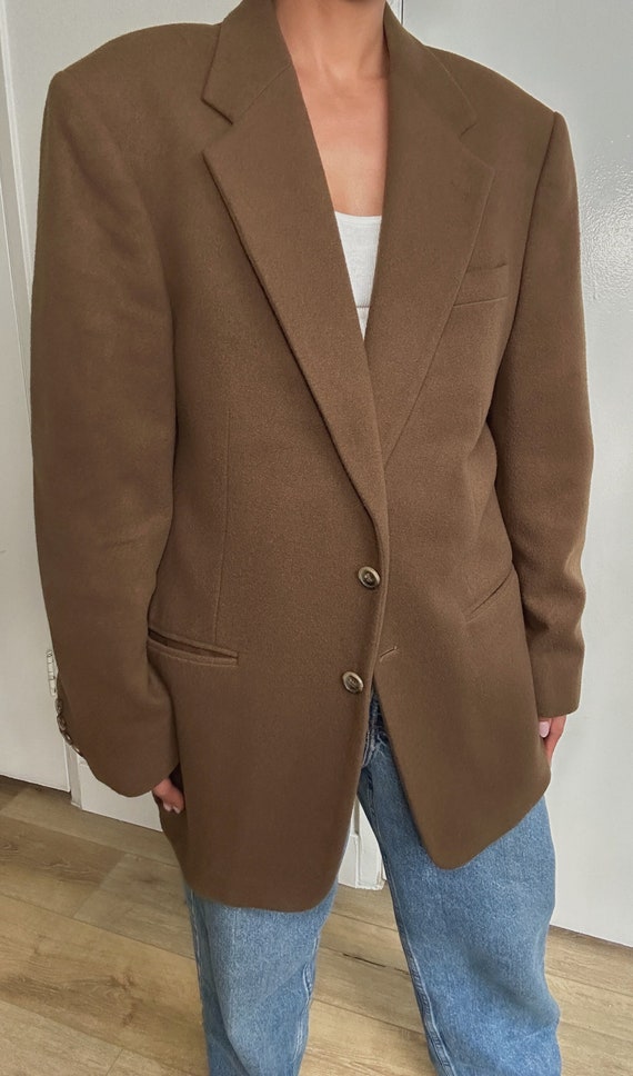Vintage Tan Neutral Brown Boyfriend Blazer | Wool 