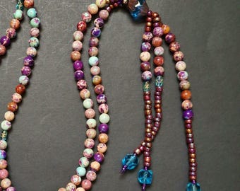 Imperial Purple Sea Sediment Jasper, Cerulean Blue Glass, Juzu Prayer Beads, Nichiren SGI Buddhist, Chanting Beads, Gongyo, LorraineEllison
