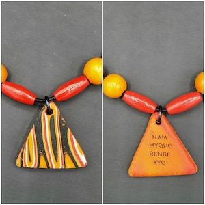 Polymer Clay Necklace Jewelry, 2-Sided, Nam-Myoho-Renge-Kyo, Nichiren, SGI, Buddhist, Leather
