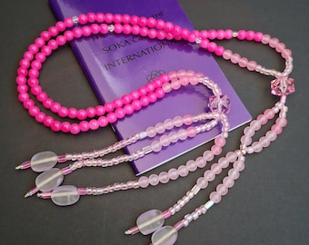 Pink Ombre Glass, Crystal, Juzu Prayer Beads, Nichiren SGI Buddhist, Chanting Beads, Gongyo