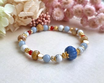 Blue Aventurine Gemstone Bracelet: Gold Accents, Natural Stone Healing