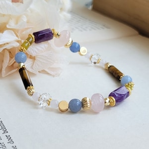 Gemstone Crystal Stretch Bracelet: Tiger Eye, Rose Quartz & Aventurine