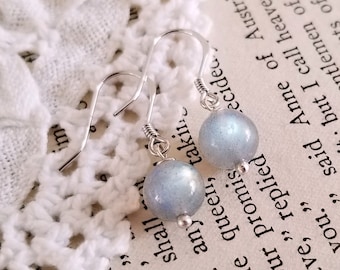 Pendientes de plata de ley con labradorita: piedras preciosas minimalistas colgantes