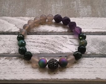 Pulsera de amatista y ágata musgosa: pulsera bohemia con piedras preciosas apilables