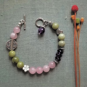 Gemstones Bracelet Rose Quartz Bracelet Jade Bead Bracelet Amethyst Bracelet Mixed Gemstones Bracelet Gift Boho Silver Bracelet
