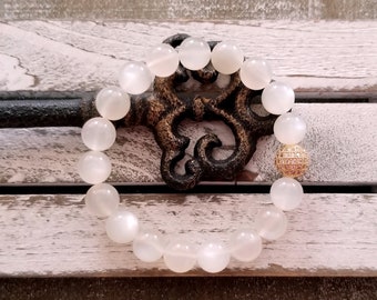 White Moonstone Bracelet: Gold-Plated Cubic Zirconia, June Birthstone