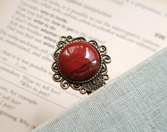Red jasper gemstones bookmark, Antiqued Metal clip bookmark, Gift bookmark, Red jasper bookmark, Red jasper stone boho, Red gemstone gift